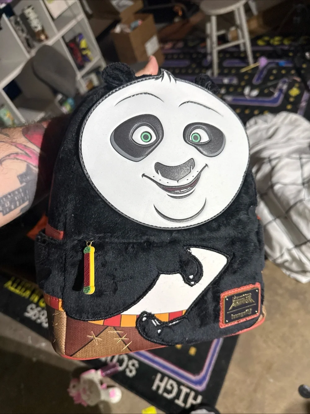 Loungefly Black and White Panda Plush Mini Backpack with Brown Accents